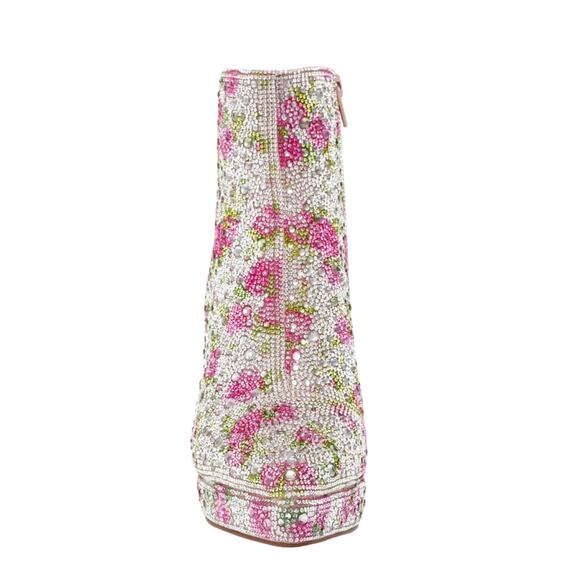 BETSEY JOHNSON DELLA Pink Rhinestone Floral Booties Size 8 Bling Sparkle NEW - Picture 4 of 14